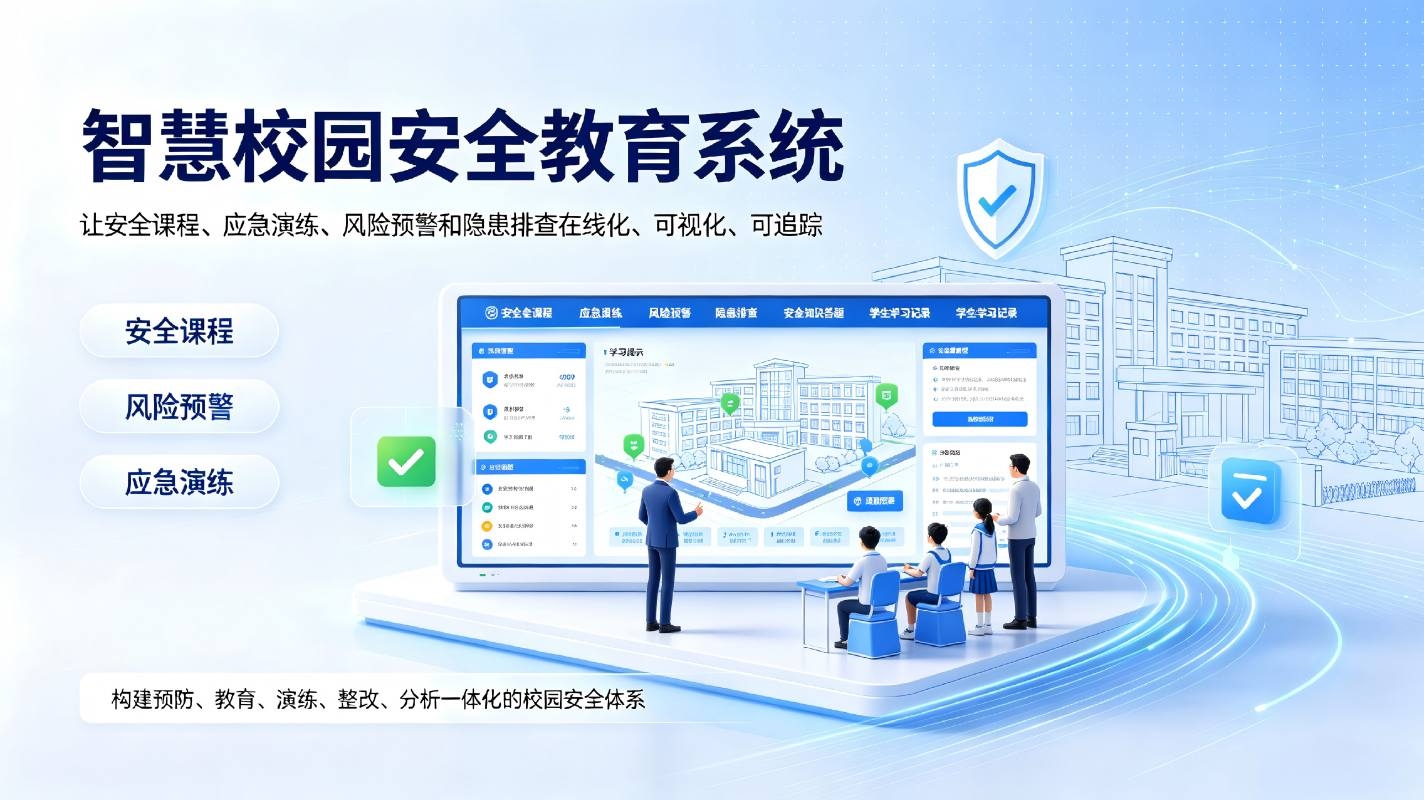 智慧校园安全教育系统:在线学习与应急演练数字化管理解决方案(图1) 智慧校园安全教育系统:在线学习与应急演练数字化管理解决方案(图1)
