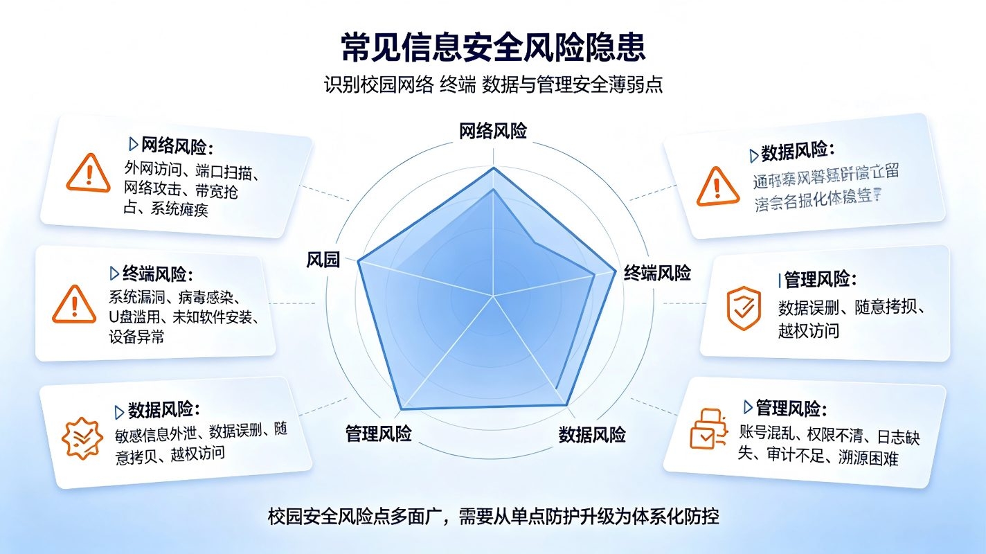 智慧校园信息安全解决方案:校园网络防护,数据合规与风险防控体系(图2) 智慧校园信息安全解决方案:校园网络防护,数据合规与风险防控体系(图2)