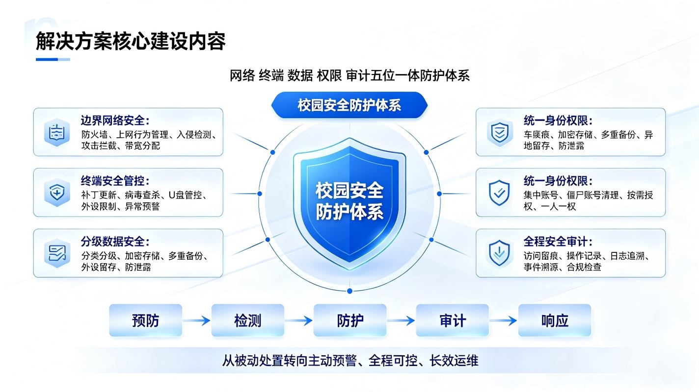 智慧校园信息安全解决方案:校园网络防护,数据合规与风险防控体系(图3) 智慧校园信息安全解决方案:校园网络防护,数据合规与风险防控体系(图3)